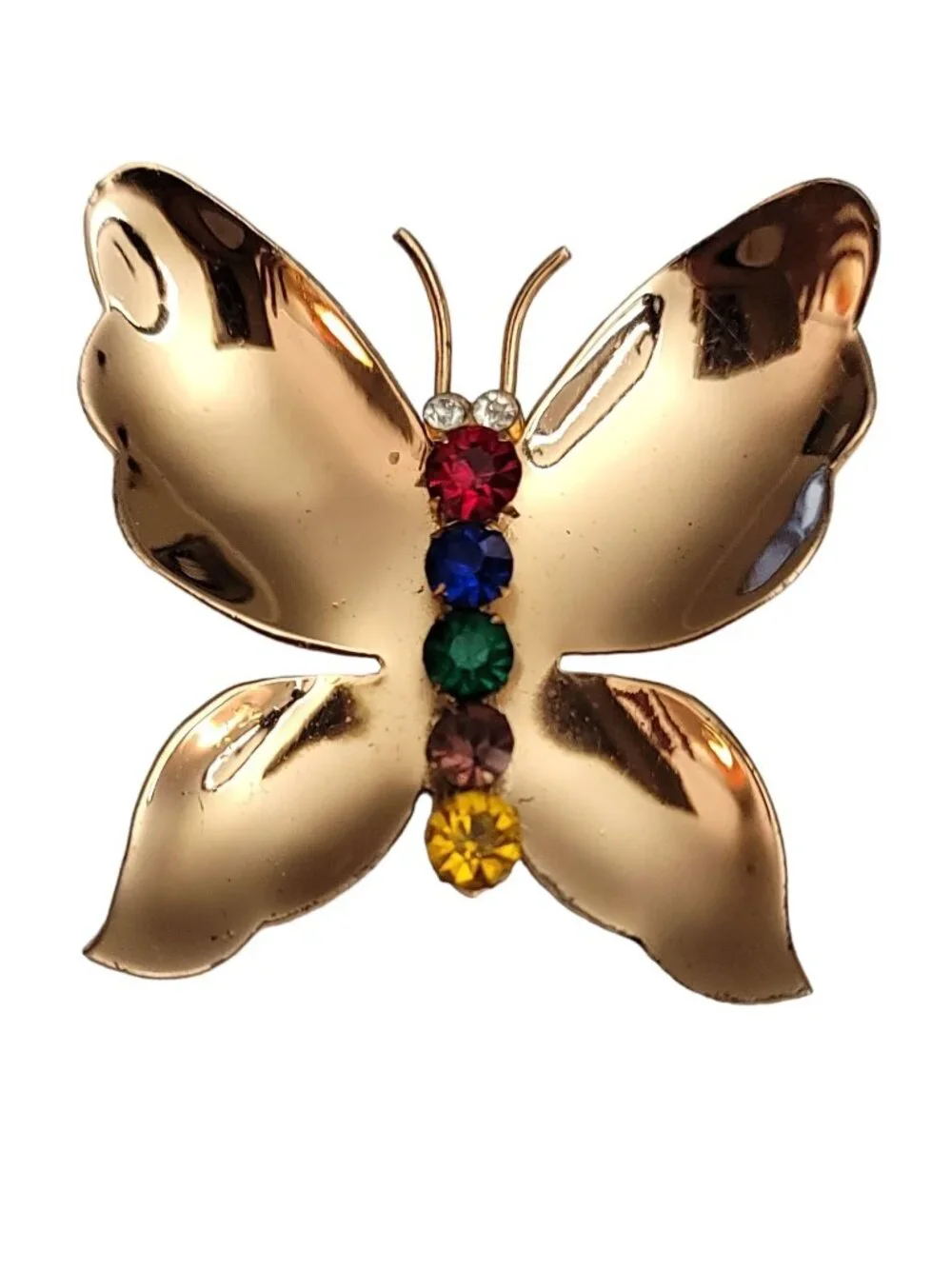 Coro Sterling Gold Tone Multicolor Rhinestone Butterfly Brooch, Signed M691